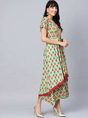 Green printed liva long-kurtis 3