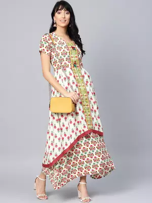 Off-white printed liva long-kurtis 1