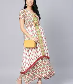 Off-white printed liva long-kurtis