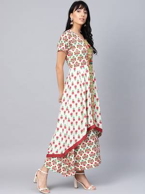 Off-white printed liva long-kurtis 3