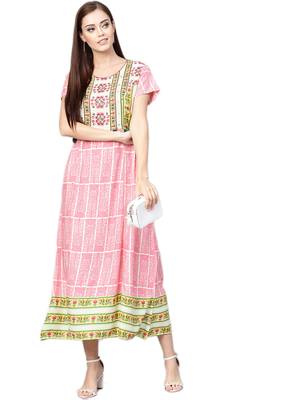 Off-white printed liva long-kurtis 1