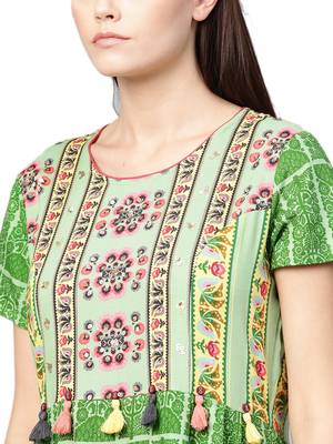 Green printed liva long-kurtis 5