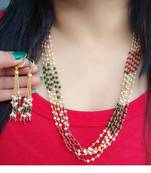 Multicolor Alloy 5 Line Pearl Beaded Necklace Imitation