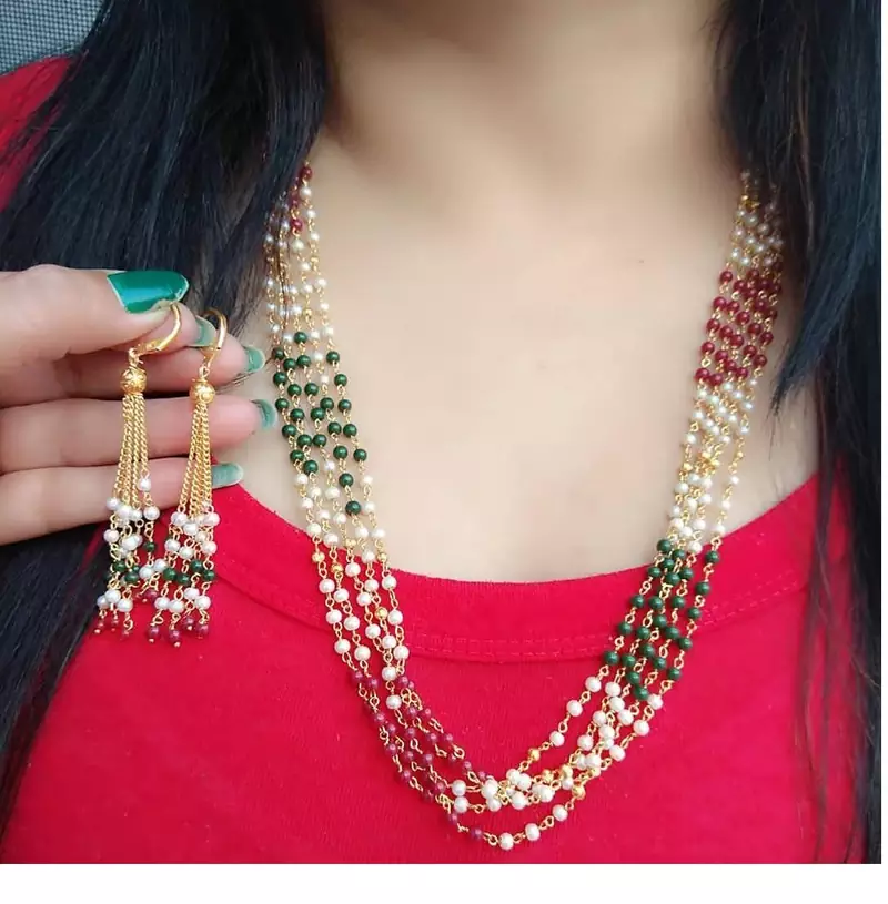Multicolor Alloy 5 Line Pearl Beaded Necklace Imitation