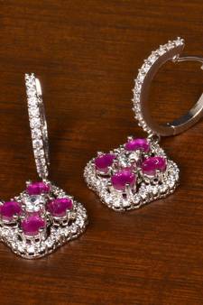 Rhodium Plated Ruby and American Diamond Embellished Danglers 216ED390