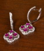 Rhodium Plated Ruby and American Diamond Embellished Danglers 216ED390