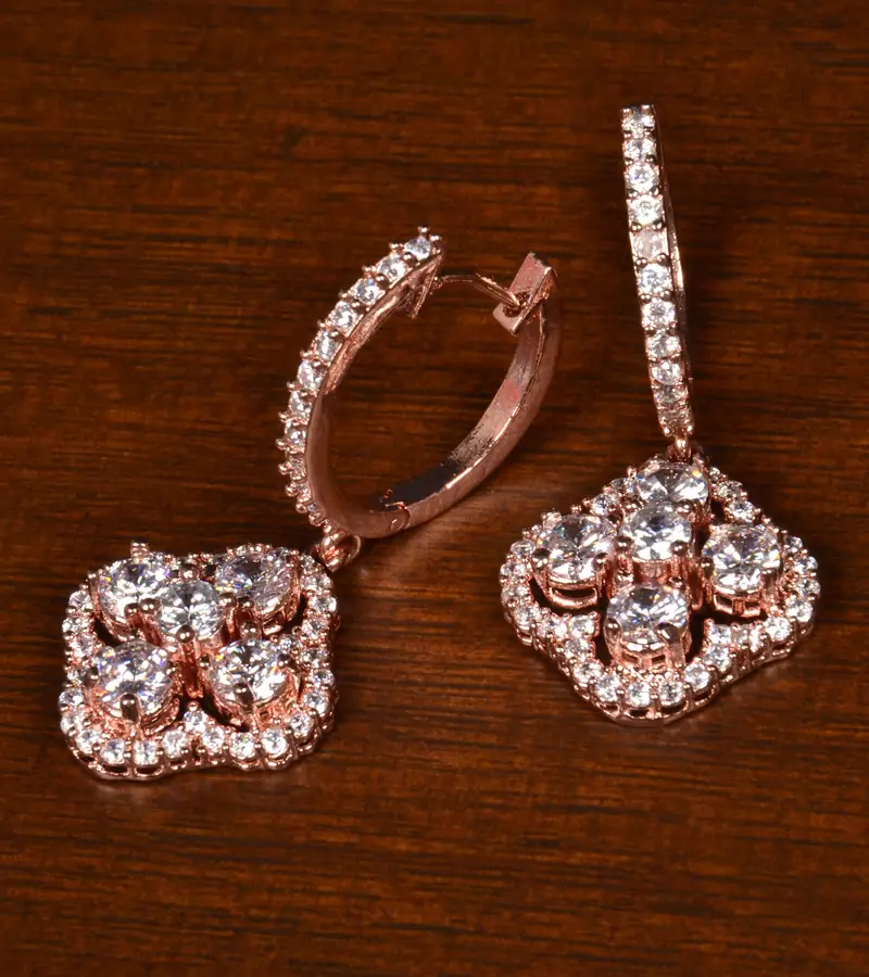 Rose Gold Plated American Diamond Embellished Danglers 216ED391