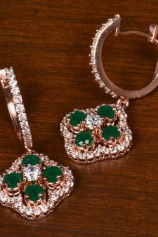 Rose Gold Plated American Diamond and Emerald Embellished Danglers 216ED392