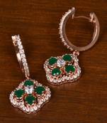 Rose Gold Plated American Diamond and Emerald Embellished Danglers 216ED392