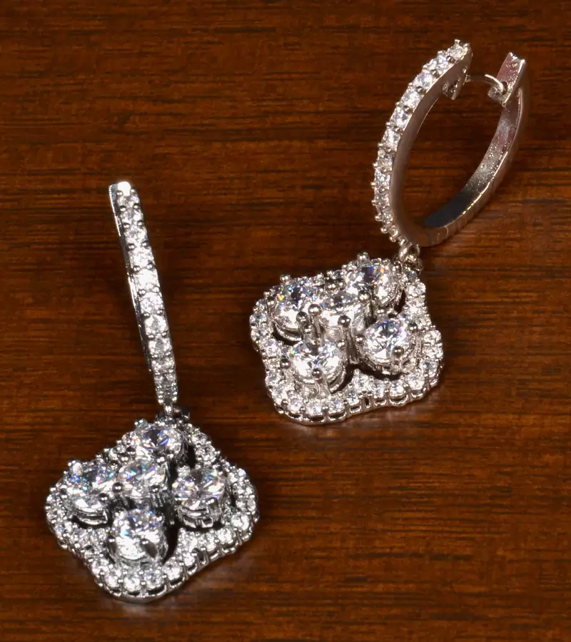 Rhodium Plated American Diamond Embellished Danglers 216ED393