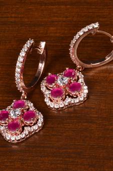 Rose Gold Plated American Diamond and Ruby Embellished Danglers 216ED395