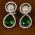 Rhodium Plated American Diamond and Green Stone Embellished Earrings 216ED396