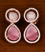 Rose Gold Plated American Diamond and Baby Pink Stone Embellished Earrings 216ED401