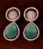 Rose Gold Plated American Diamond and Mint Stone Embellished Earrings 216ED403