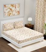 TC Pure Cotton Floral Print Premium Double Bed Bedsheet (100 In x 108 In) with 2 pillow cover - Beige, Brown and Orange