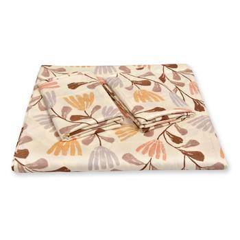 TC Pure Cotton Floral Print Premium Double Bed Bedsheet (100 In x 108 In) with 2 pillow cover - Beige, Brown and Orange 4
