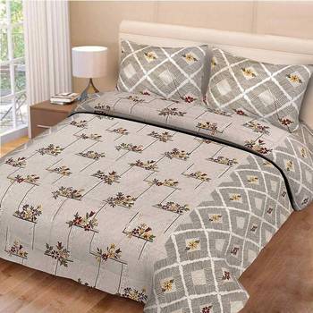 Pure Cotton Floral Print Double Bed Bedsheet (90 In x 108 In) with 2 pillow cover - Orange 1