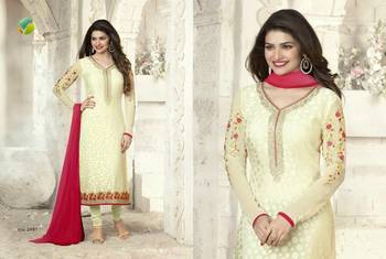 Cream Brasso Georgette And Brasso Unstitched Salwar With Dupatta 1