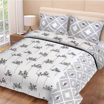 Pure Cotton Floral Print Double Bed Bedsheet (90 In x 108 In) with 2 pillow cover - Grey 1
