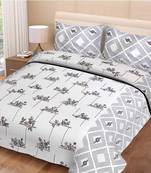 Pure Cotton Floral Print Double Bed Bedsheet (90 In x 108 In) with 2 pillow cover - Grey
