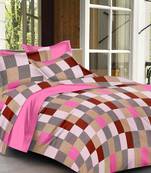 Pure Cotton Checkered Print Double Bed Bedsheet (90 In x 108 In) with 2 pillow cover - Pink