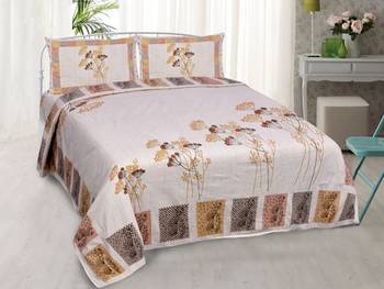 Cotton Premium Double Bed King Size Floral Design Bedsheet (100 In x 108 In) with 2 pillow cover - Yellow and Orange 1