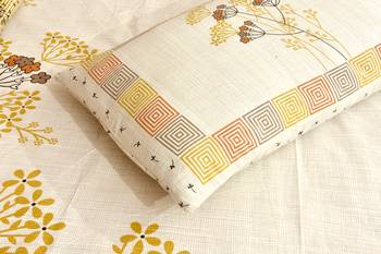 Cotton Premium Double Bed King Size Floral Design Bedsheet (100 In x 108 In) with 2 pillow cover - Yellow and Orange 3