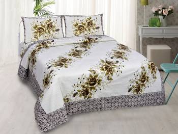 TC Pure Cotton Premium Double Bed King Size Floral Bedsheet (100 In x 108 In) with 2 pillow cover - Green 1
