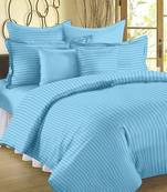 Premium Luxury Cotton Satin Striped Double Bed King Size Bedsheet (100 In x 108 In) with 2 pillow cover - Sky Blue