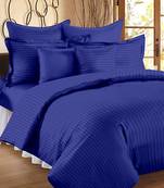 Premium Luxury Cotton Satin Striped Double Bed King Size Bedsheet (100 In x 108 In) with 2 pillow cover - Blue