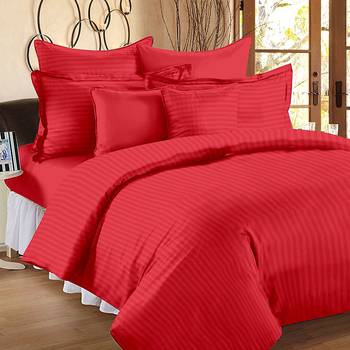 Premium Luxury Cotton Satin Striped Double Bed King Size Bedsheet (100 In x 108 In) with 2 pillow cover - Red 1
