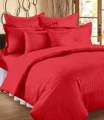 Premium Luxury Cotton Satin Striped Double Bed King Size Bedsheet (100 In x 108 In) with 2 pillow cover - Red
