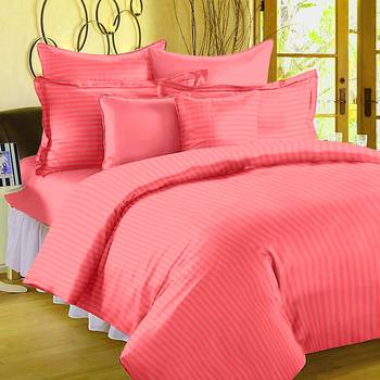 Premium Luxury Cotton Satin Striped Double Bed King Size Bedsheet (100 In x 108 In) with 2 pillow cover - Peach 1
