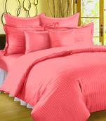 Premium Luxury Cotton Satin Striped Double Bed King Size Bedsheet (100 In x 108 In) with 2 pillow cover - Peach