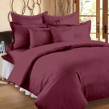 TC Premium Luxury Cotton Satin Striped Double Bed King Size Bedsheet (100 In x 108 In) with 2 pillow cover - Magenta 1