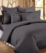 TC Premium Luxury Cotton Satin Striped Double Bed King Size Bedsheet (100 In x 108 In) with 2 pillow cover - Grey