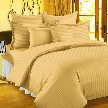 TC Premium Luxury Cotton Satin Striped Double Bed King Size Bedsheet (100 In x 108 In) with 2 pillow cover - Gold 1