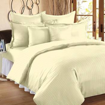 TC Premium Luxury Cotton Satin Striped Double Bed King Size Bedsheet (100 In x 108 In) with 2 pillow cover - Beige 1