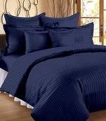 Premium Luxury Cotton Satin Striped Double Bed King Size Bedsheet (100 In x 108 In) with 2 pillow cover - Blue