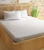 Premium Luxury Cotton Satin Striped Double Bed King Size Bedsheet (100 In x 108 In) with 2 pillow cover - White