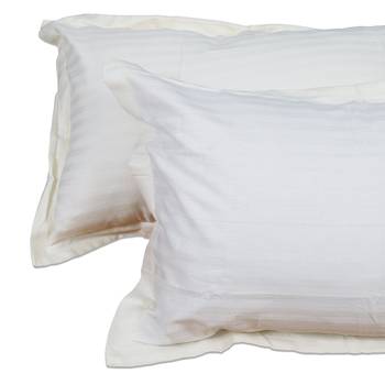 Premium Luxury Cotton Satin Striped Double Bed King Size Bedsheet (100 In x 108 In) with 2 pillow cover - White 3