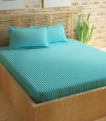 Premium Luxury Cotton Satin Striped Double Bed King Size Bedsheet (100 In x 108 In) with 2 pillow cover - Sky Blue