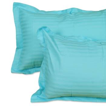 Premium Luxury Cotton Satin Striped Double Bed King Size Bedsheet (100 In x 108 In) with 2 pillow cover - Sky Blue 3