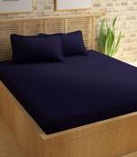 TC Premium Luxury Cotton Satin Striped Double Bed King Size Bedsheet (100 In x 108 In) with 2 pillow cover - Purple