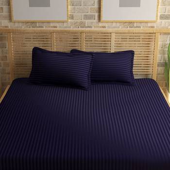 TC Premium Luxury Cotton Satin Striped Double Bed King Size Bedsheet (100 In x 108 In) with 2 pillow cover - Purple 2