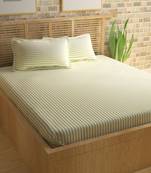 TC Premium Luxury Cotton Satin Striped Double Bed King Size Bedsheet (100 In x 108 In) with 2 pillow cover - Off White