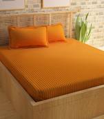 Premium Luxury Cotton Satin Striped Double Bed King Size Bedsheet (100 In x 108 In) with 2 pillow cover - Yellow