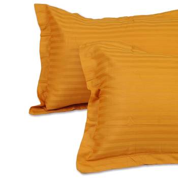 Premium Luxury Cotton Satin Striped Double Bed King Size Bedsheet (100 In x 108 In) with 2 pillow cover - Yellow 3