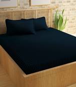 TC Premium Luxury Cotton Satin Striped Double Bed King Size Bedsheet (100 In x 108 In) with 2 pillow cover - Blue