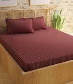C Premium Luxury Cotton Satin Striped Double Bed King Size Bedsheet (100 In x 108 In) with 2 pillow cover - Copper Brown